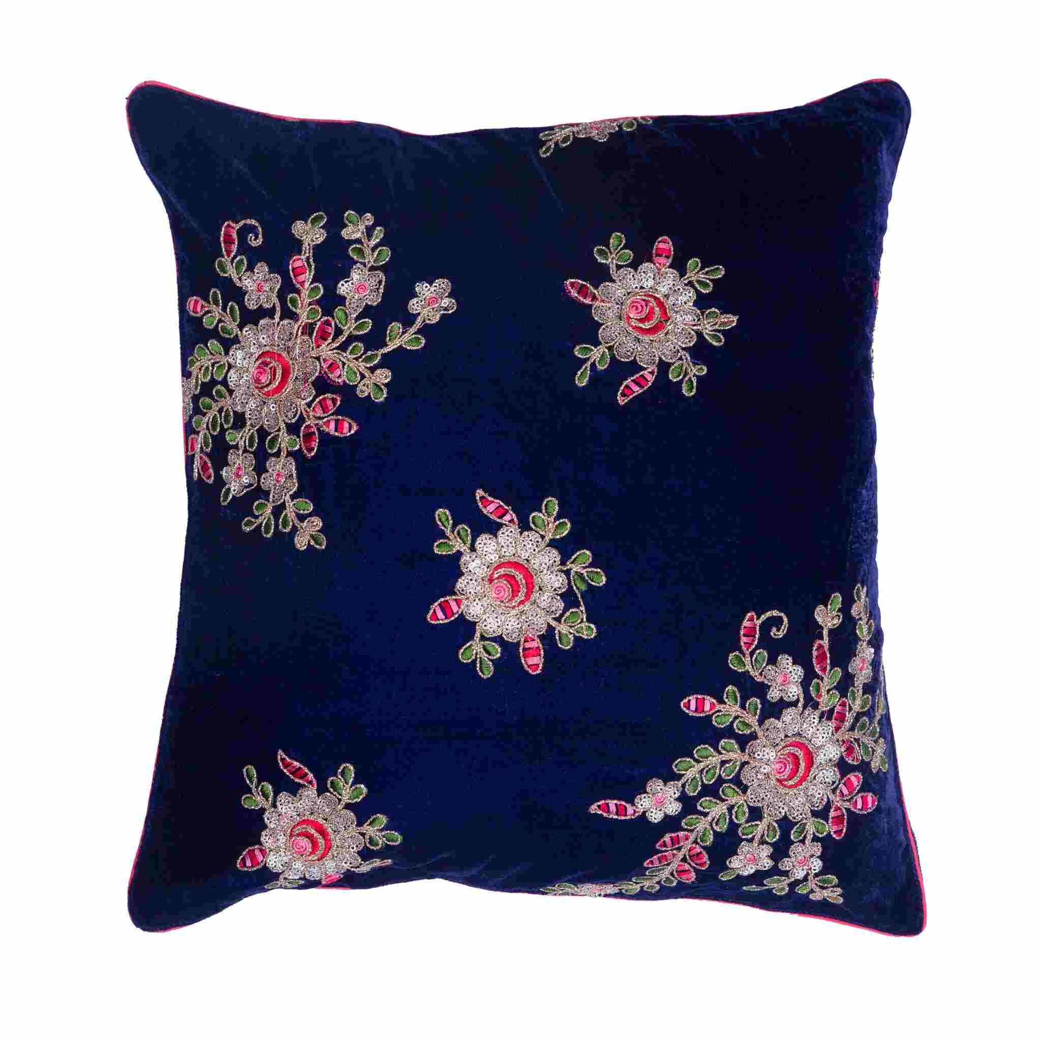 Blue Velvet With Embroidery Cushion Cover