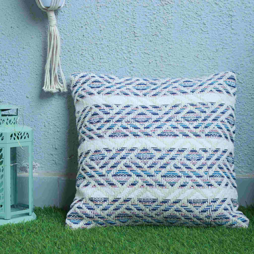 Blue and White Slub Cushion Cover