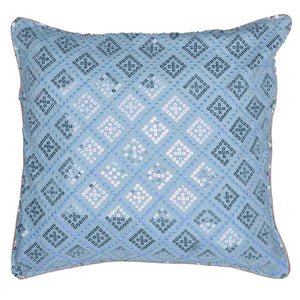 Festive Blue Cushion Cover With Sequin Work