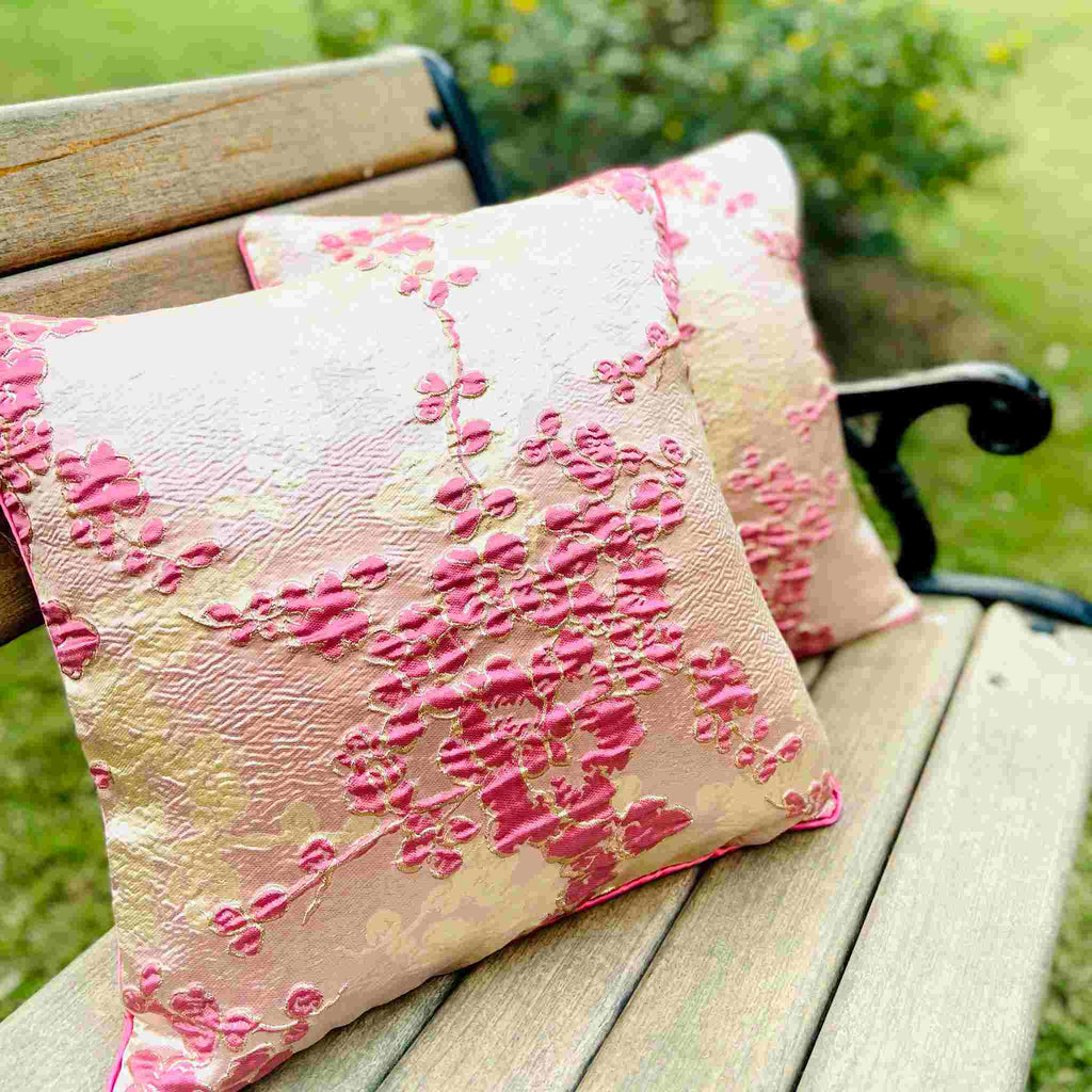 Jacquard Pink and Golden Cushion Cover