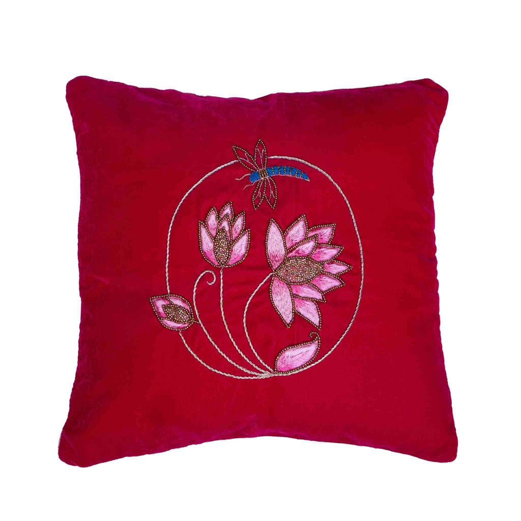 Lotus Motif With Zardozi Cushion Cover