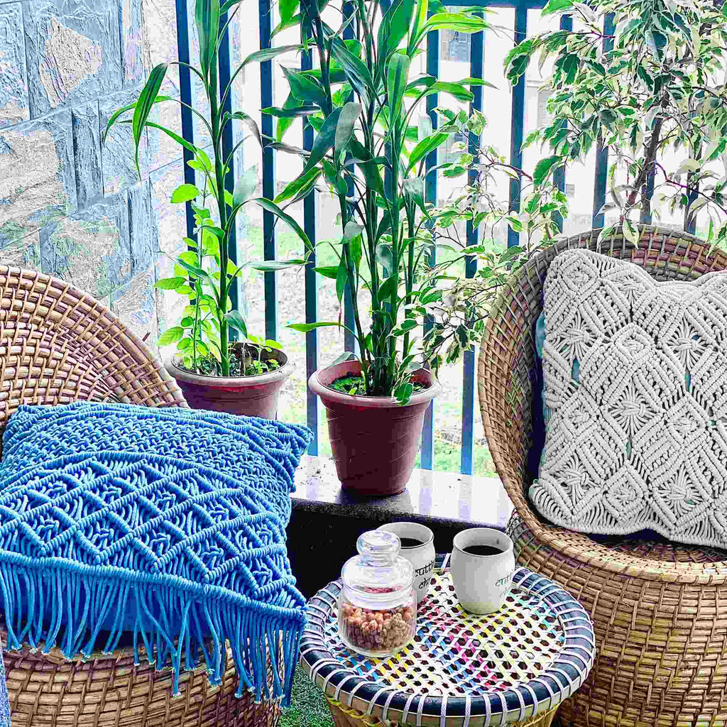 Macrame Boho Blue Cushion Cover