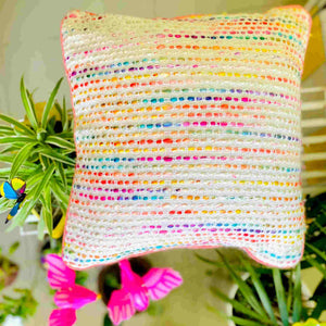 Multicolor Woven Cord Pipping Cushion Cover