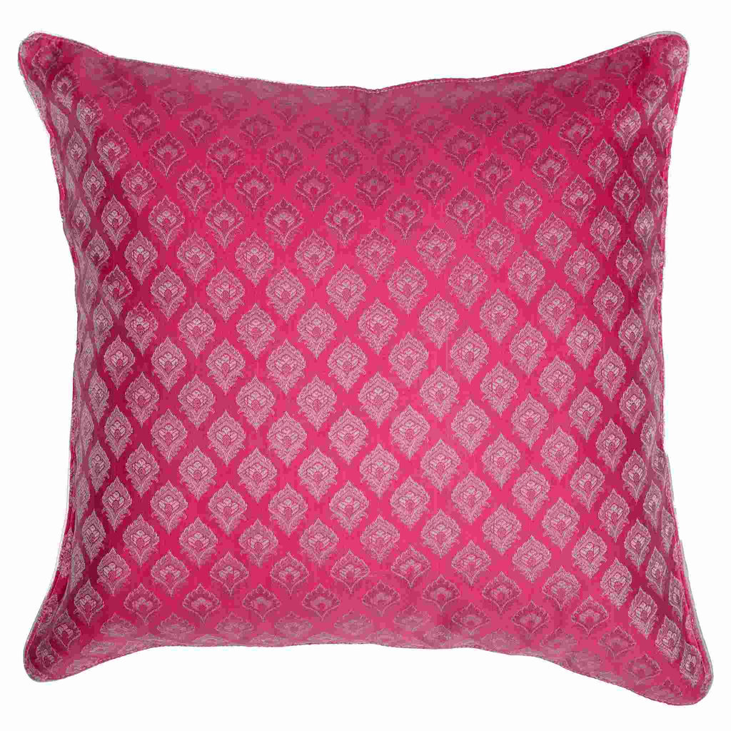 Pink Brocade Cushion Cover With Boota Work