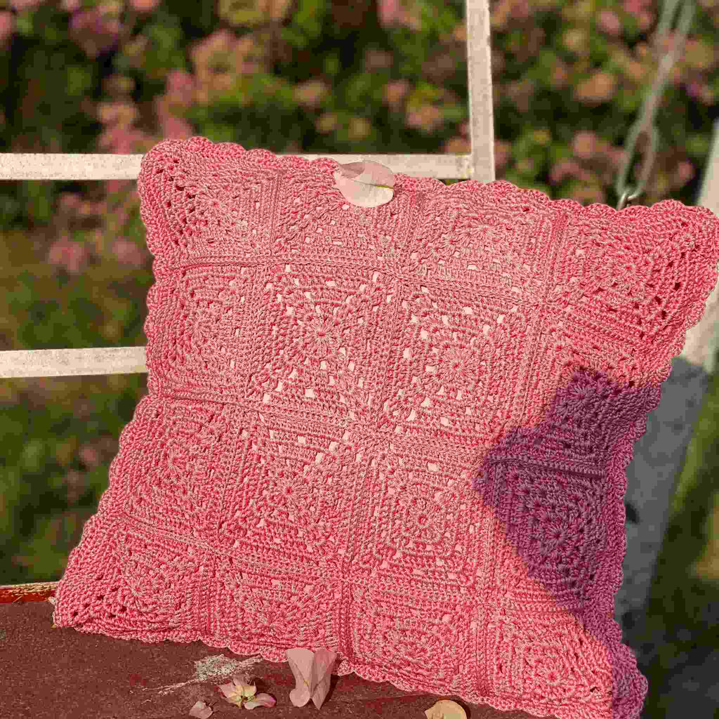 Pink Crocheted Cushion Cover