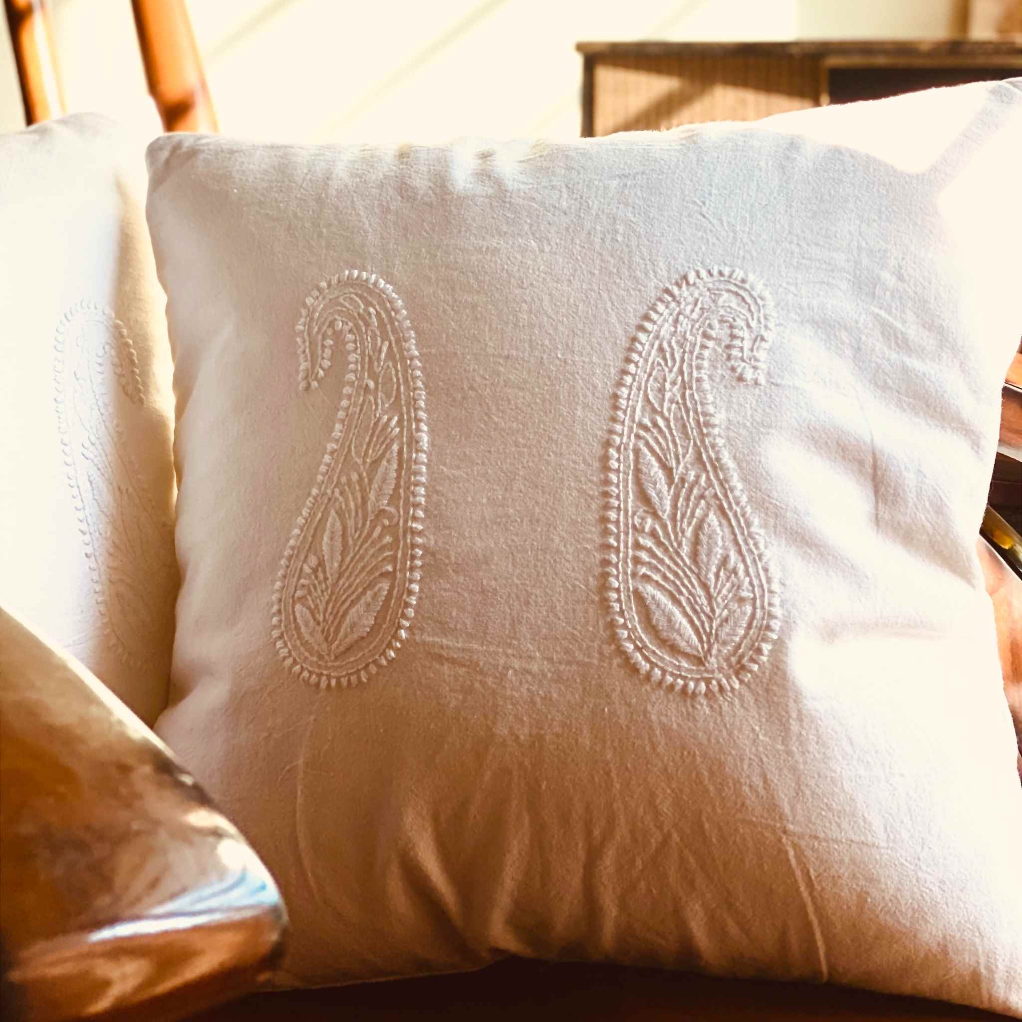 White Motif Chikankari Cushion Cover