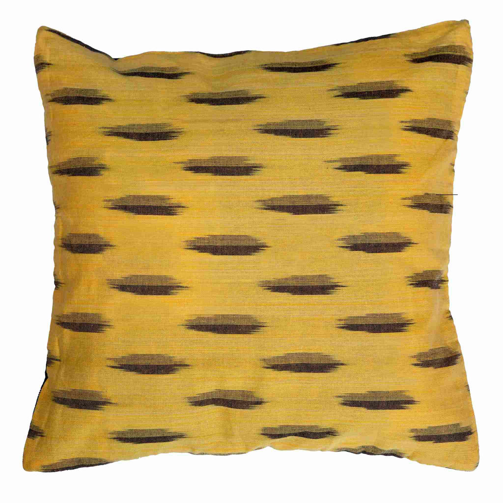 Yellow and Black Reversible Ikkat Cotton Cushion Cover