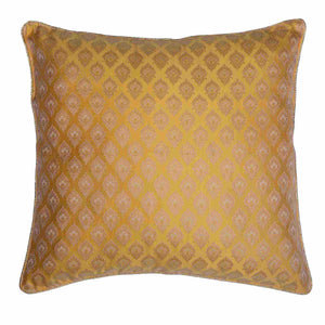 Yellow Brocade Cushion Cover With Buta Work