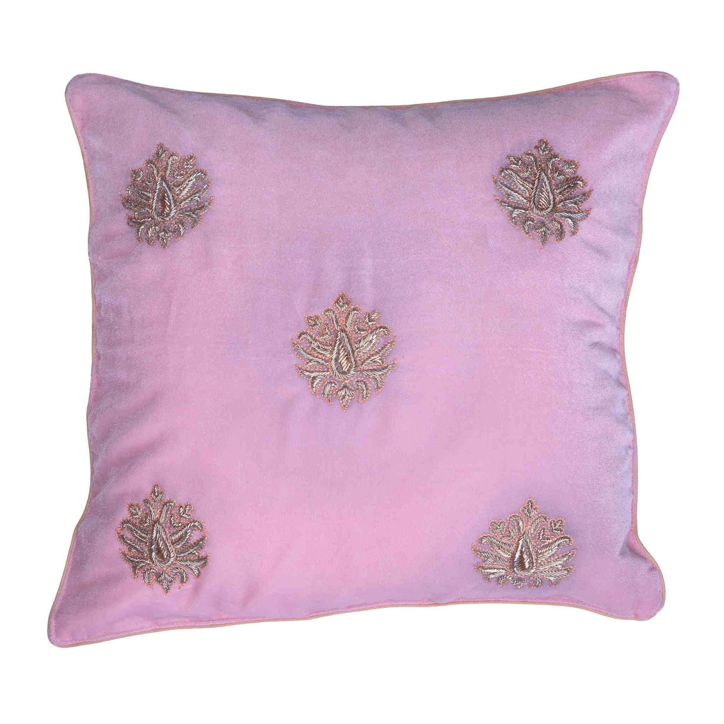 Zardozi on Pink Velvet Cushion Cover